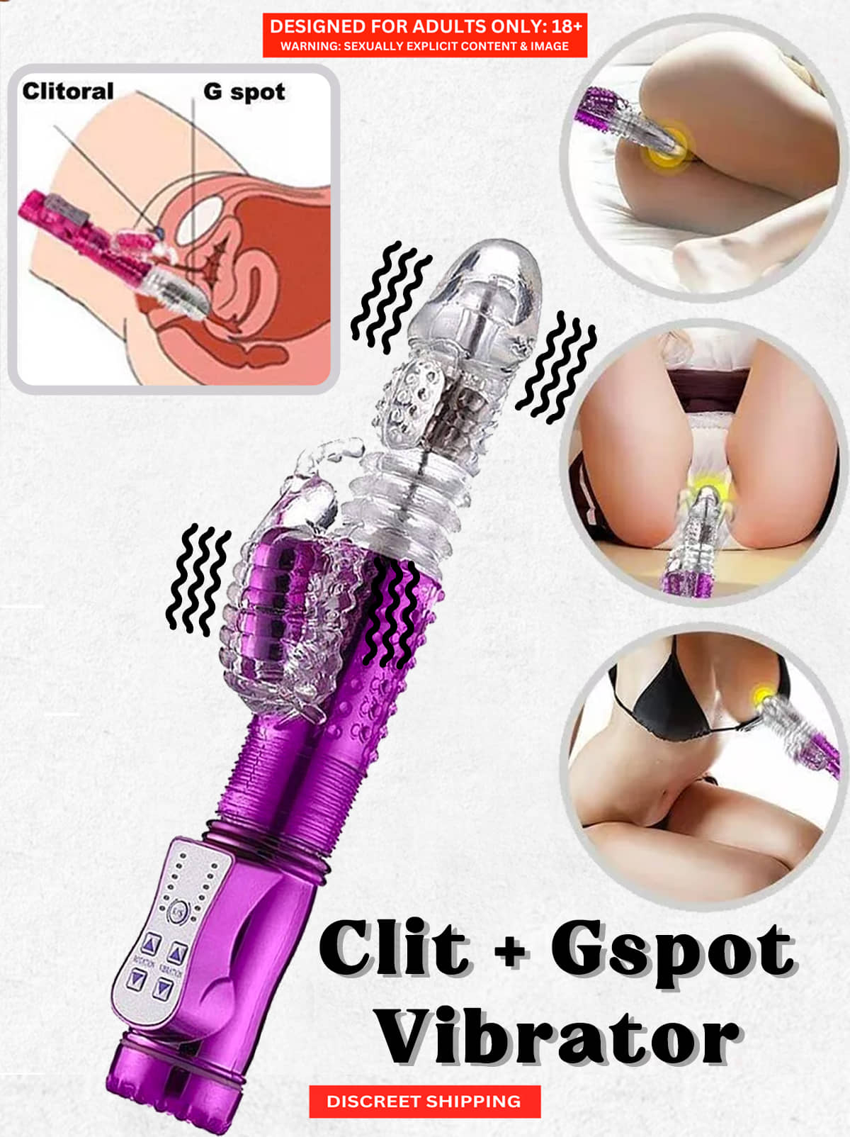 Rabbit Thrusting  Head Rotating Dildo Vibrator for G-SPOT and Clit Stimulation Personal Massager Sex Toys for Women Orgasm with Free Lube - Naughty Nights