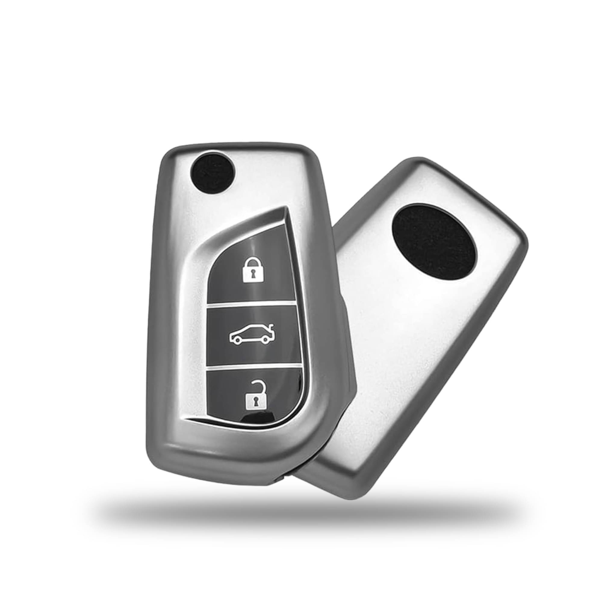     			SIAGO TPU Key Cover and Metal Keychain Compatible for Toyota Corolla | Altis | Innova Crysta 3 Button Car Smart Key (Grey Pack of 1)