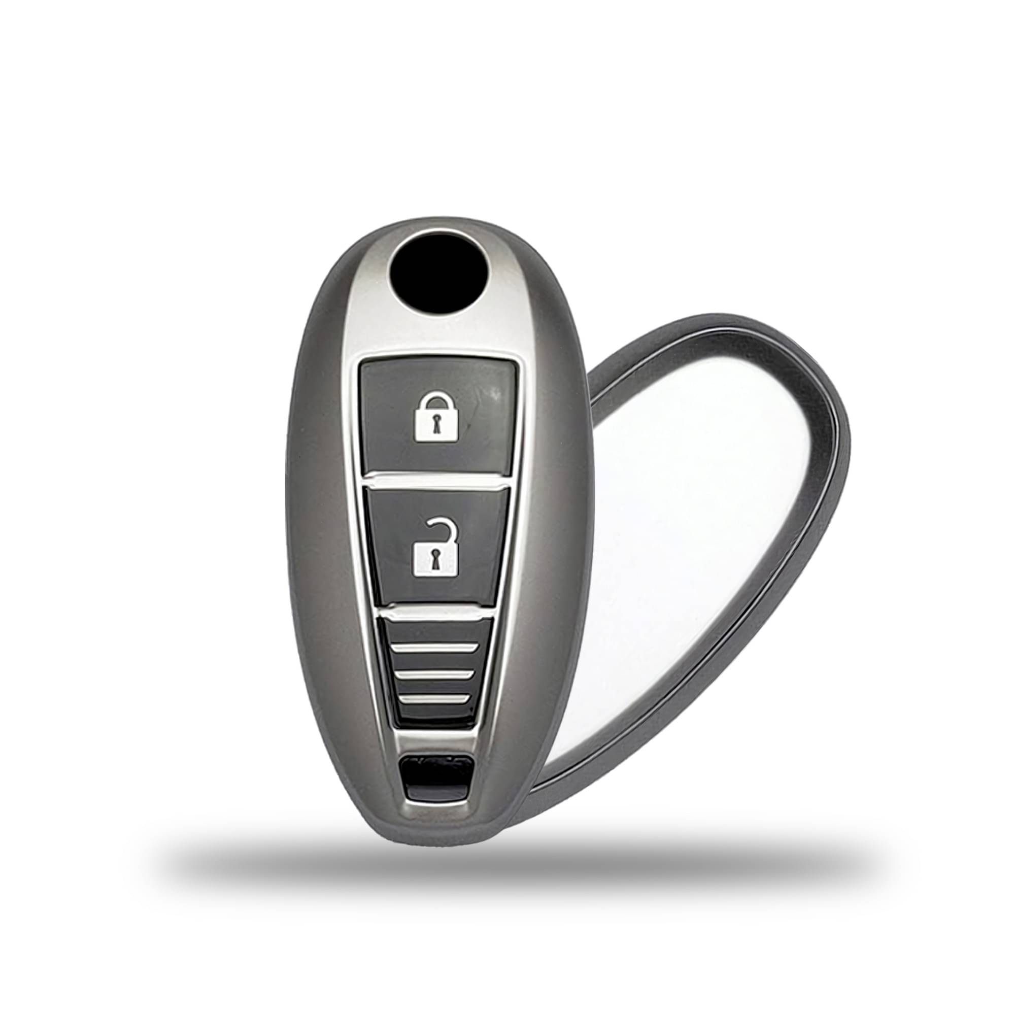 SIAGO TPU Key Cover and Metal Keychain Compatible for Maruti Suzuki Baleno | Ciaz | Swift | Ertiga | Ignis | Ritz | S-Cross | SX4 | Vitara Brezza 2 Button Smart Key Cover (Grey Pack of 1)     			SIAGO TPU Key Cover and Metal Keychain Compatible for Maruti Suzuki Baleno | Ciaz | Swift | Ertiga | Ignis | Ritz | S-Cross | SX4 | Vitara Brezza 2 Button Smart Key Cover (Grey Pack of 1)