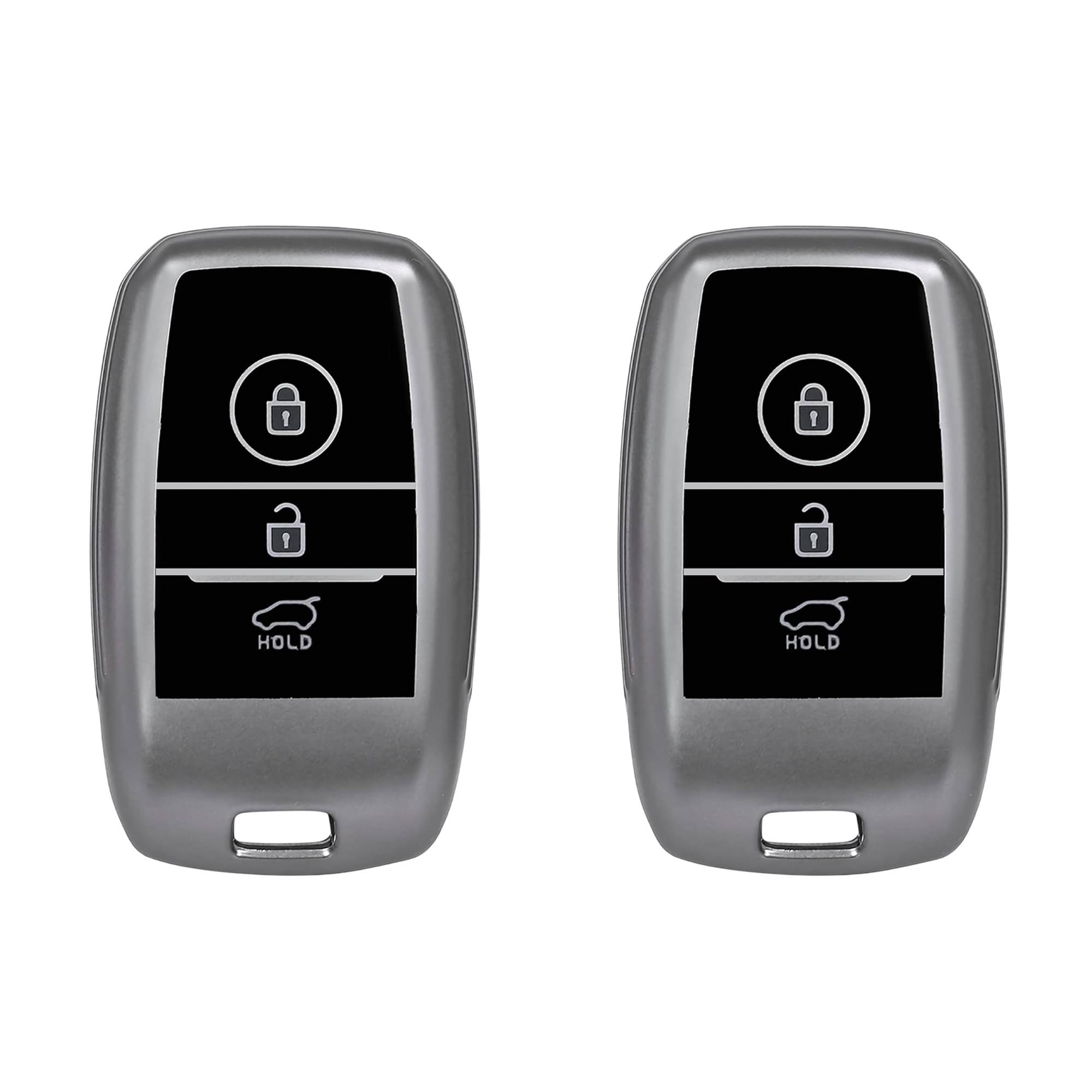 SIAGO TPU Key Cover and Metal Keychain Compatible for Kia Sonet | Carens | Seltos 3 Button Smart Key (Grey Pack of 2) SIAGO TPU Key Cover and Metal Keychain Compatible for Kia Sonet | Carens | Seltos 3 Button Smart Key (Grey Pack of 2)