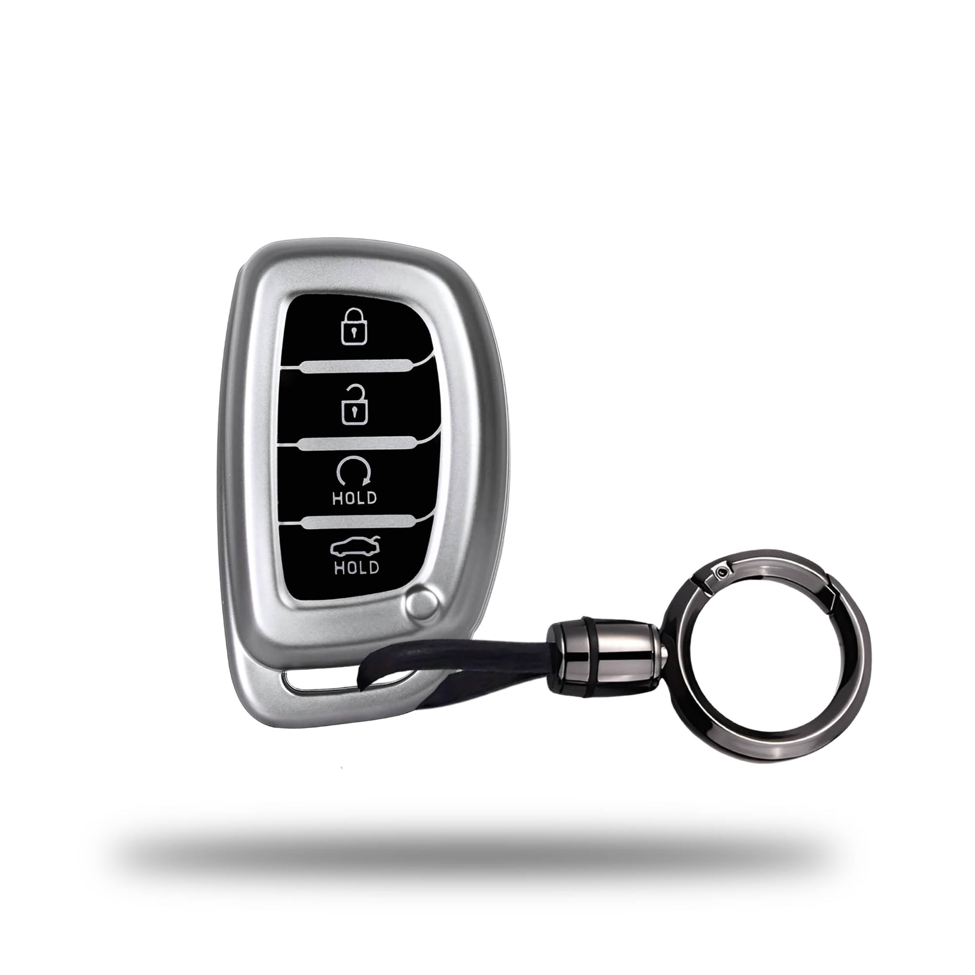     			SIAGO TPU Key Cover and Round Keychain Compatible for Hyundai Alcazar and Creta 2021 2022 & 2023 Car 4 Button Smart Key Grey