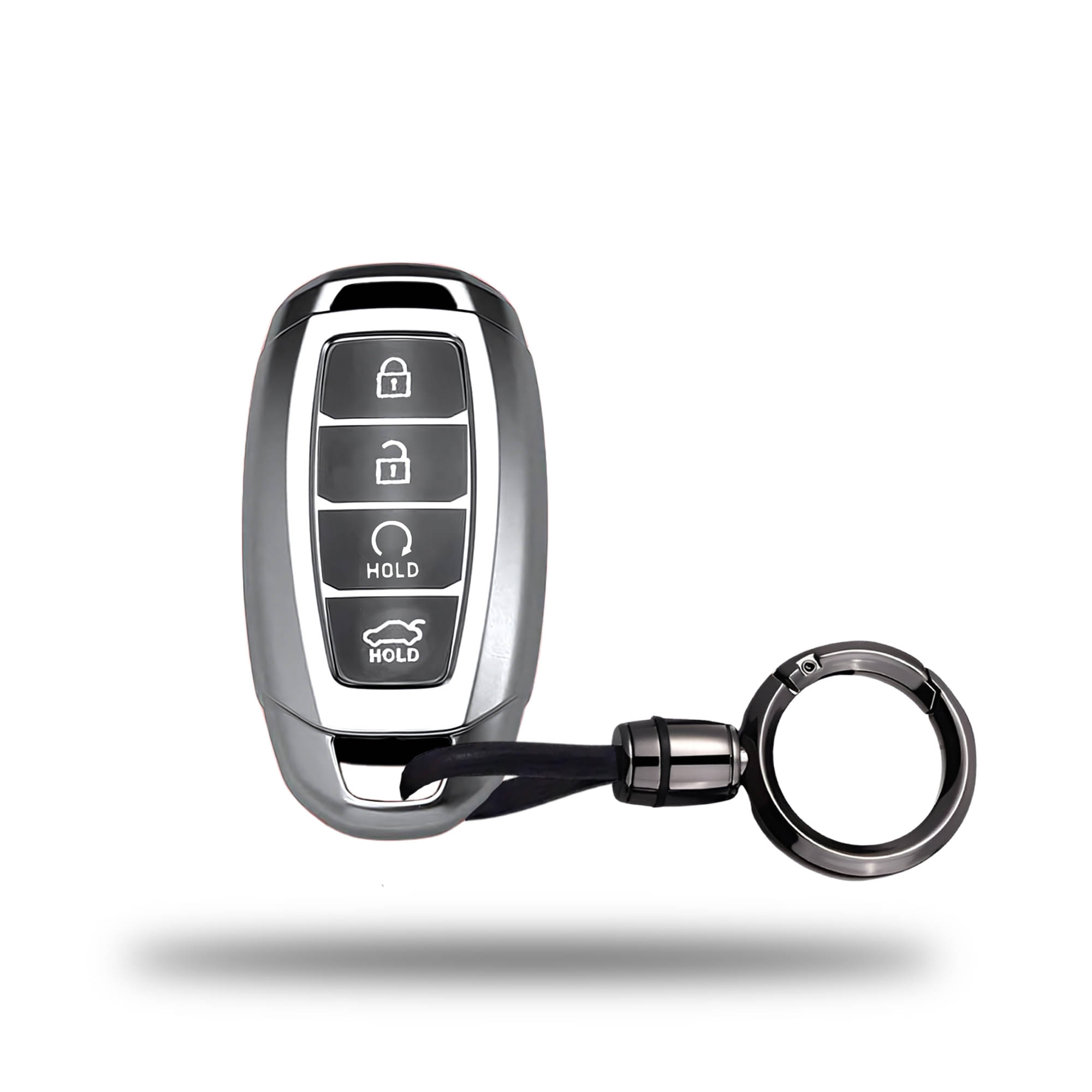     			SIAGO TPU Key Cover and Round Keychain Compatible for Hyundai Verna 2023 Car 4 Button Smart Key (Grey)