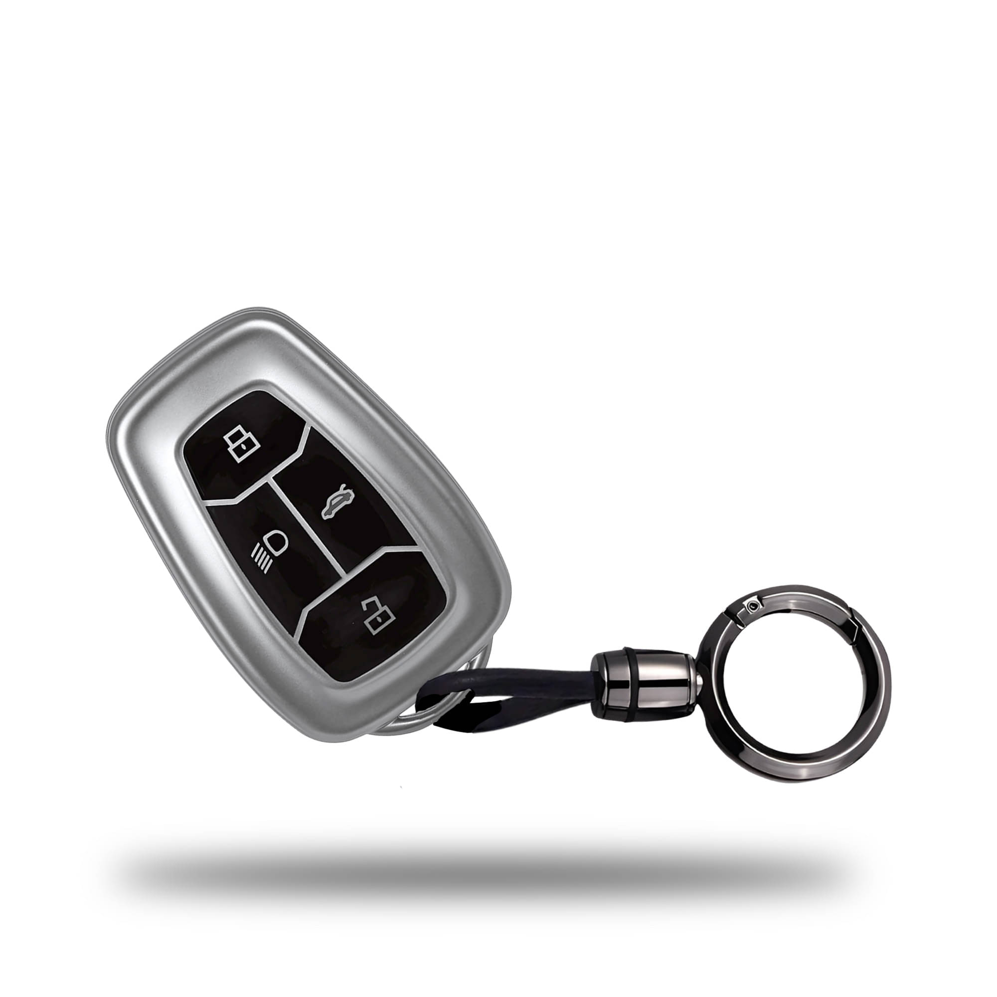     			SIAGO TPU Key Cover and Round Keychain Compatible for Tata Nexon | Harrier | Safari | Altroz | Tigor | EV | Punch | Tiago EV Electric 4 Button Smart Key (Grey)