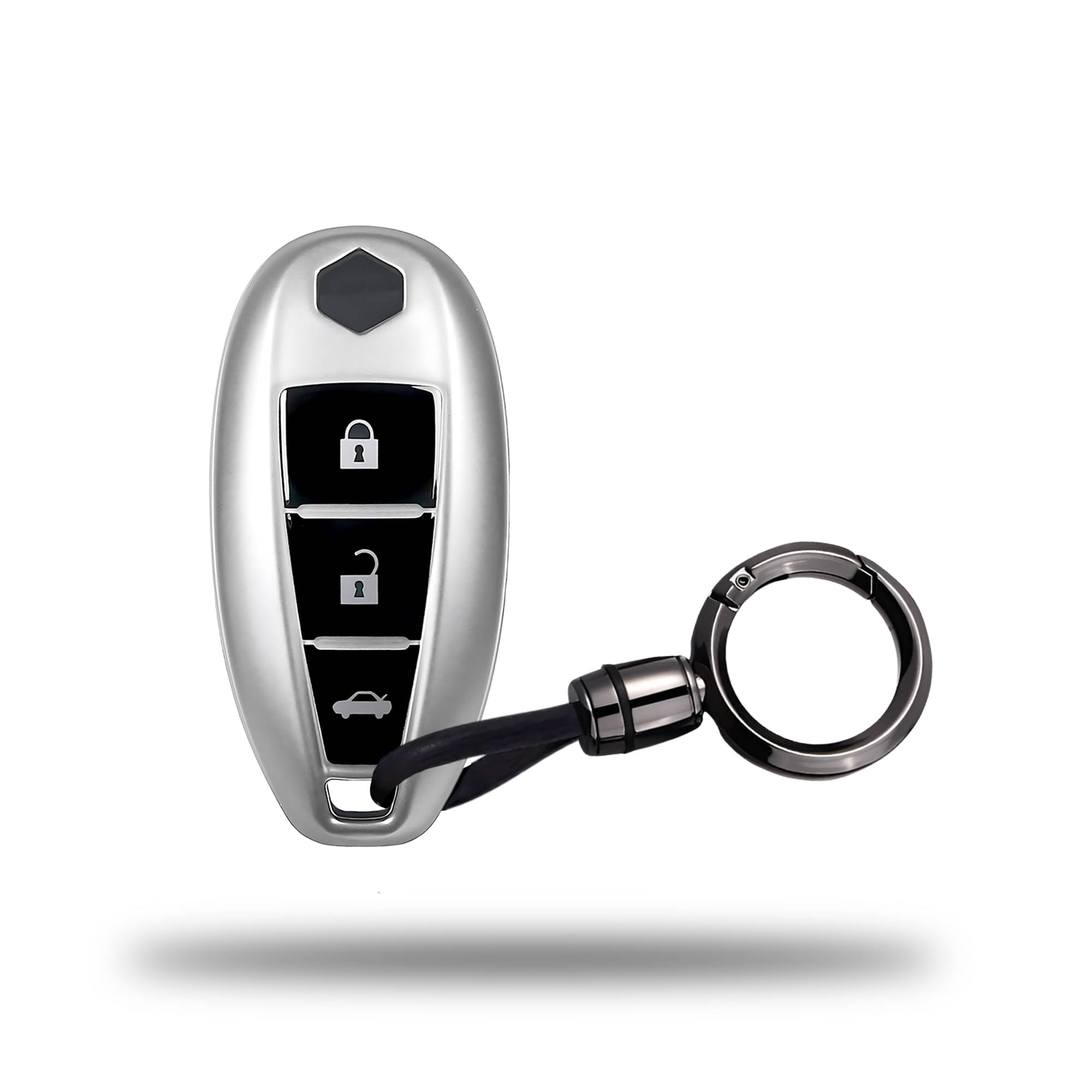     			SIAGO TPU Key Cover and Round Keychain Compatible for Maruti Suzuki Baleno, Vitara Breeza, S Cross, Ciaz, Swift, Ignis, 3 Button Smart Key Cover (Grey)