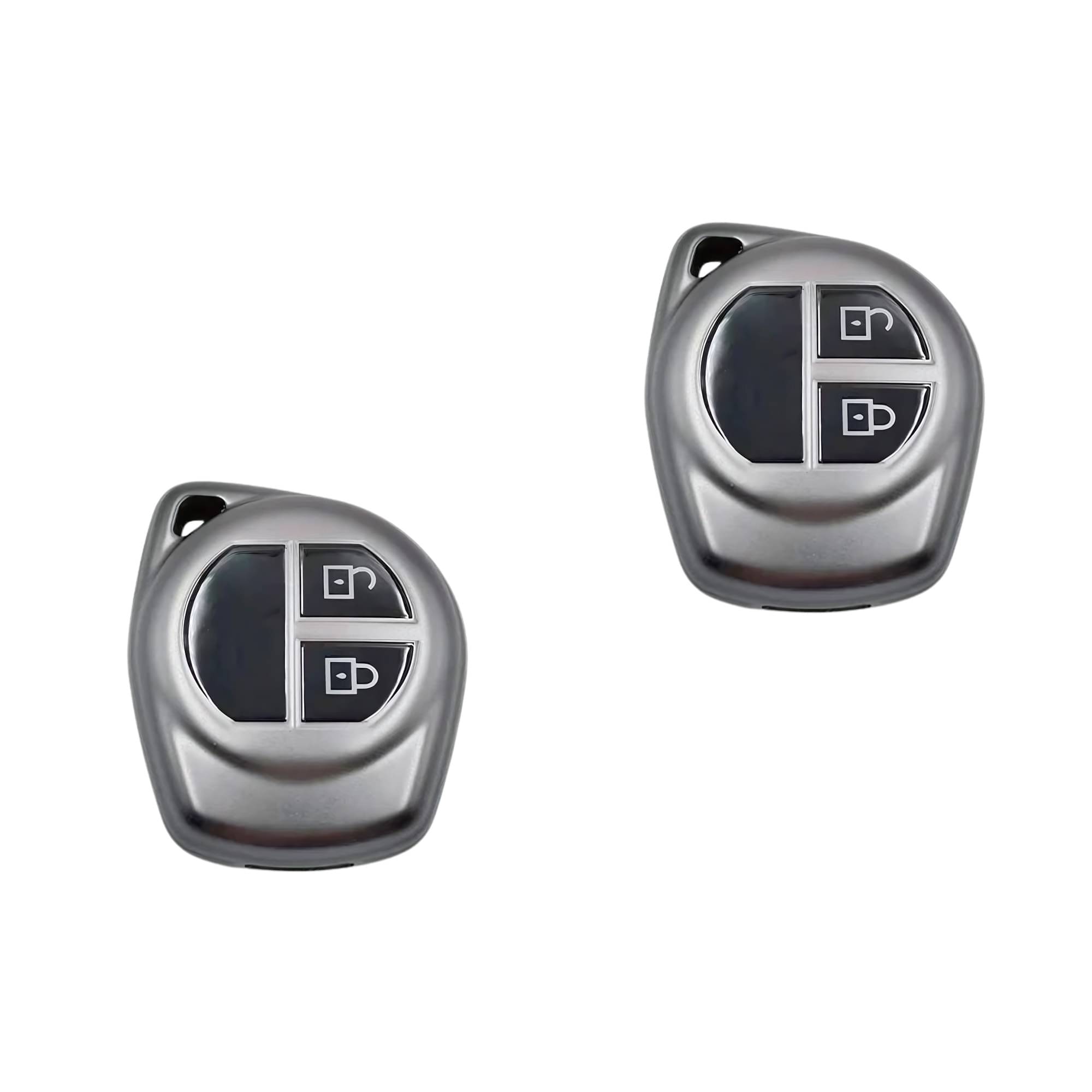     			SIAGO TPU Key Cover and Metal Keychain Compatible for Maruti Suzuki S-Presso,Swift,SX4,DZire,Ignis,Alto,Vitara Brezza,Celerio,Ertiga,Ciaz,SCross,Baleno,Ritz 2 Button Smart Key (Grey Pack of 2)