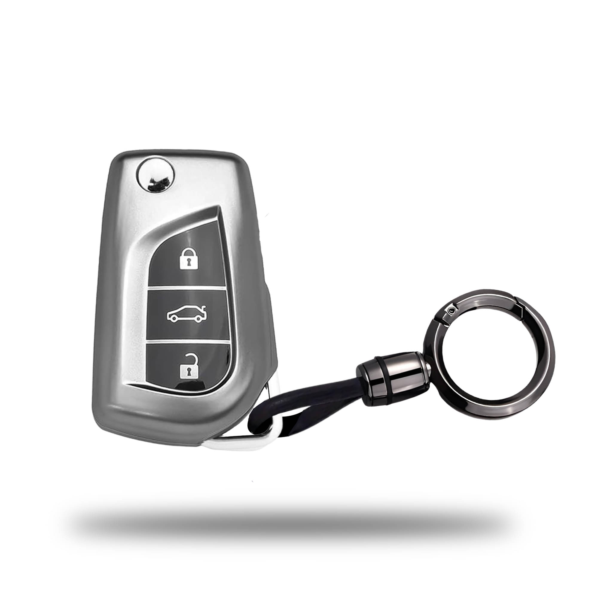 SIAGO TPU Key Cover and Round Keychain Compatible for Toyota Corolla | Altis | Innova Crysta 3 Button Car Smart Key (Grey) SIAGO TPU Key Cover and Round Keychain Compatible for Toyota Corolla | Altis | Innova Crysta 3 Button Car Smart Key (Grey)