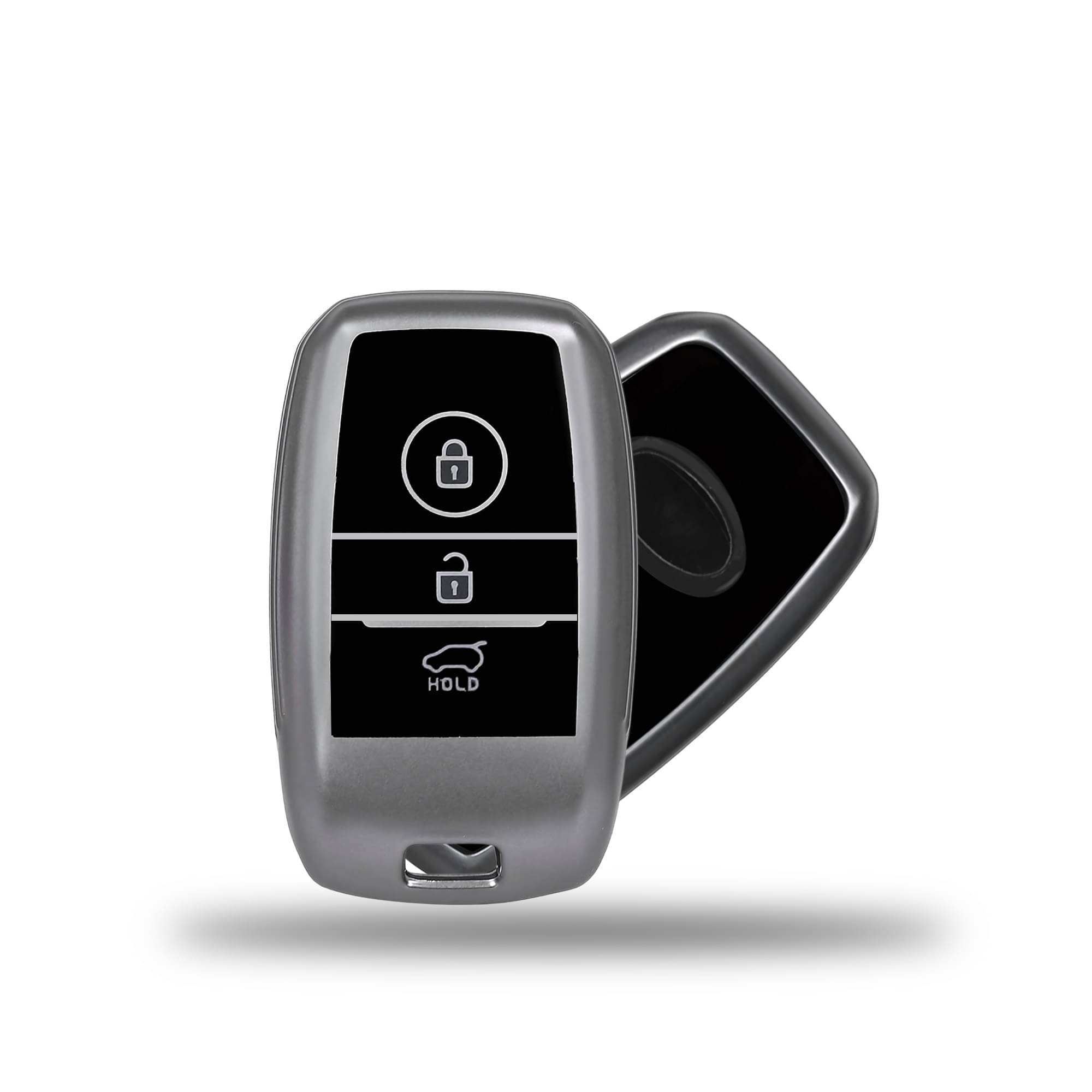     			SIAGO TPU Key Cover and Metal Keychain Compatible for Kia Sonet | Carens | Seltos 3 Button Smart Key (Grey Pack of 1)