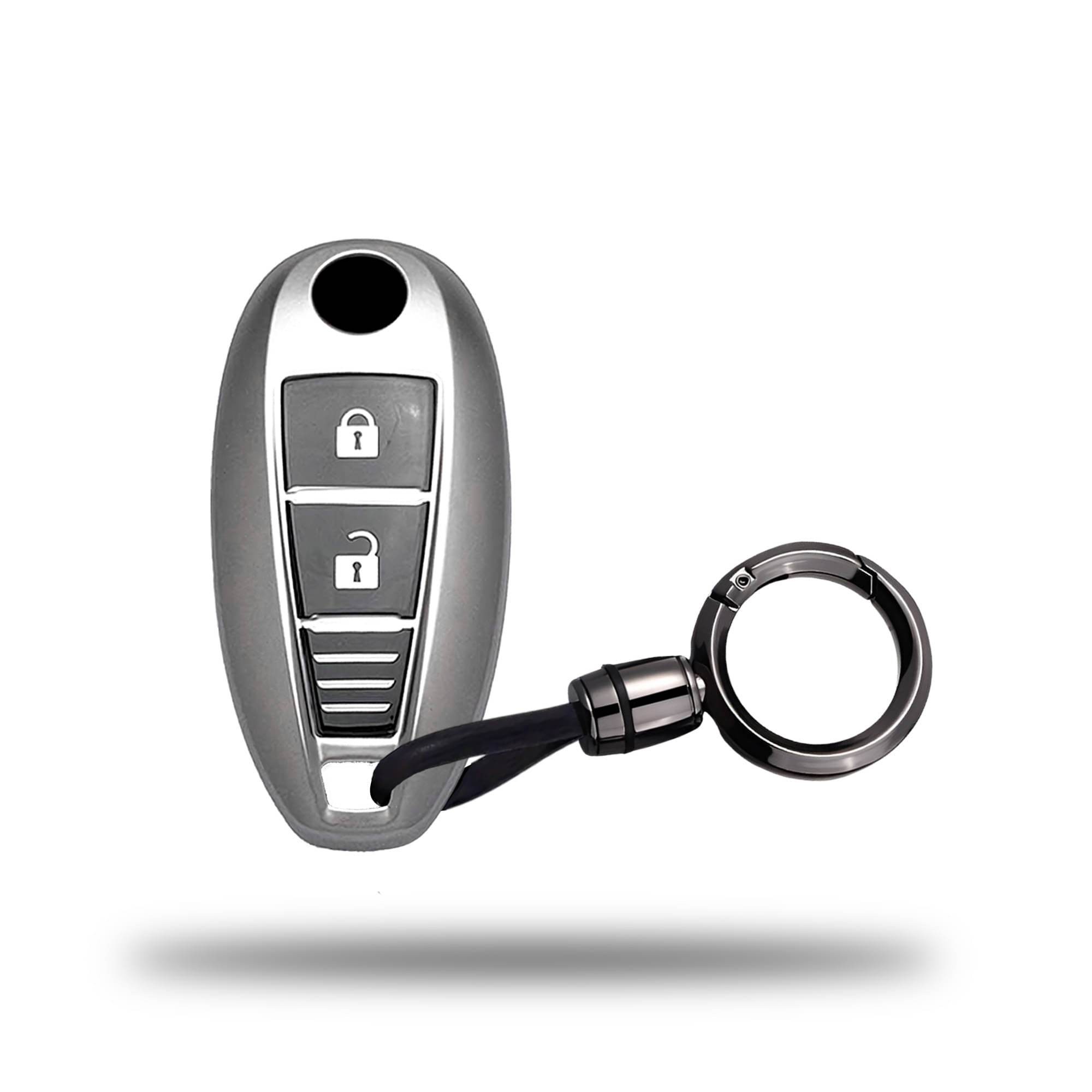 SIAGO TPU Key Cover and Round Keychain Compatible for Maruti Suzuki Baleno | Ciaz | Swift | Ertiga | Ignis | Ritz | S-Cross | SX4 | Vitara Brezza 2 Button Smart Key Cover (Grey) SIAGO TPU Key Cover and Round Keychain Compatible for Maruti Suzuki Baleno | Ciaz | Swift | Ertiga | Ignis | Ritz | S-Cross | SX4 | Vitara Brezza 2 Button Smart Key Cover (Grey)