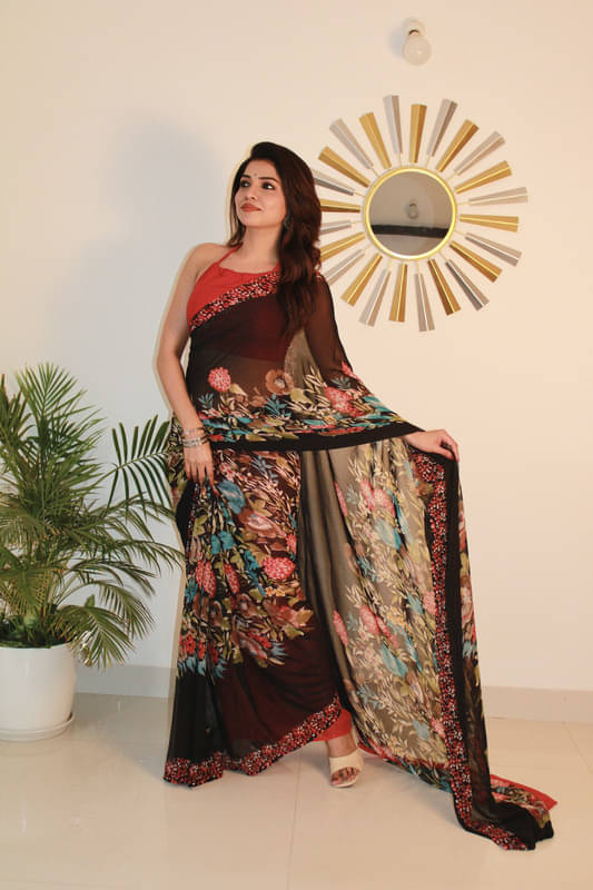 Sanjana Silks Georgette Printed Saree With Unstitched Blouse Piece ( Red ) Sanjana Silks Georgette Printed Saree With Unstitched Blouse Piece ( Red )