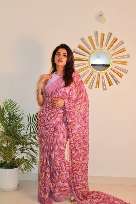     			Sanjana Silks Georgette Printed Saree With Unstitched Blouse Piece ( Purple )