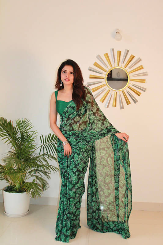 Sanjana Silks Georgette Printed Saree With Unstitched Blouse Piece ( Teal ) Sanjana Silks Georgette Printed Saree With Unstitched Blouse Piece ( Teal )
