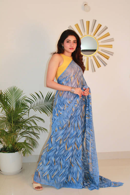Sitanjali Georgette Printed Saree With Unstitched Blouse Piece ( Blue ) Sitanjali Georgette Printed Saree With Unstitched Blouse Piece ( Blue )