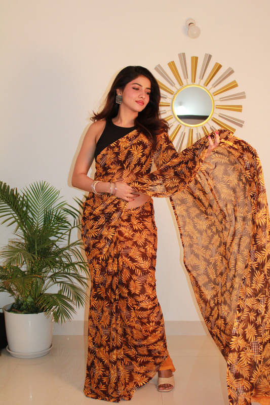 Sitanjali Georgette Printed Saree With Unstitched Blouse Piece ( Yellow )     			Sitanjali Georgette Printed Saree With Unstitched Blouse Piece ( Yellow )