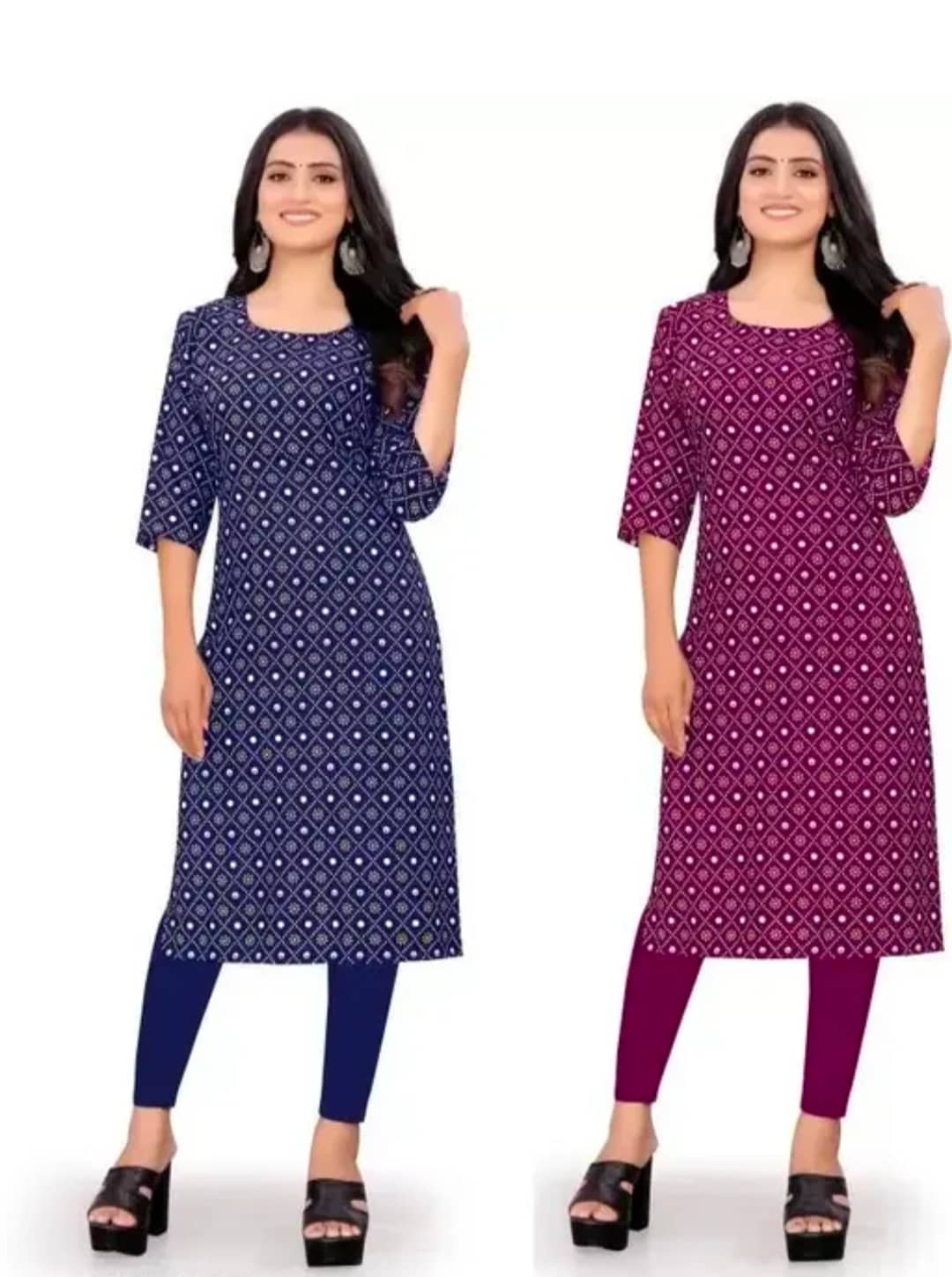VACHHARAJ GROUP Pack of 2 Crepe Printed Straight Women's Kurti - ( Maroon,Blue ) - Kurtis, Tunics | Buy online on ZillyBuy