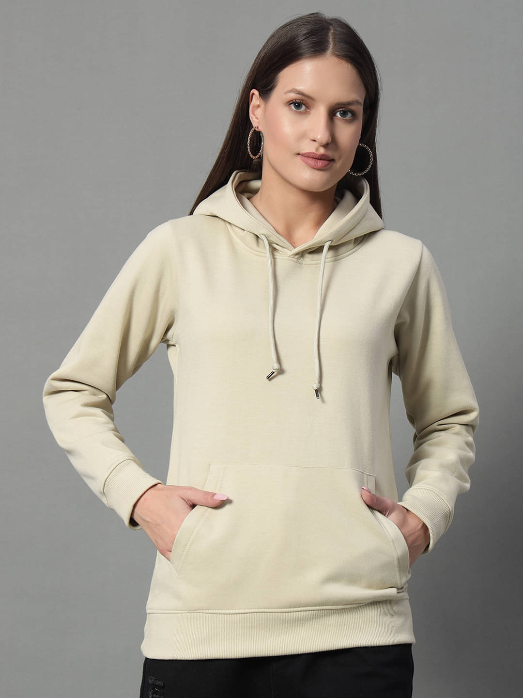 XYRIS Cotton Blend Women's Hooded Sweatshirt ( Beige ) XYRIS Cotton Blend Women's Hooded Sweatshirt ( Beige )