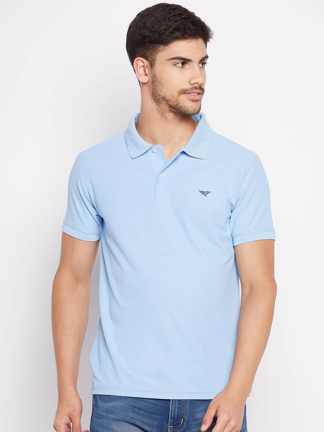     			XYRIS Pack of 1 Cotton Blend Regular Fit Solid Half Sleeves Men's Polo T Shirt ( Light Blue )