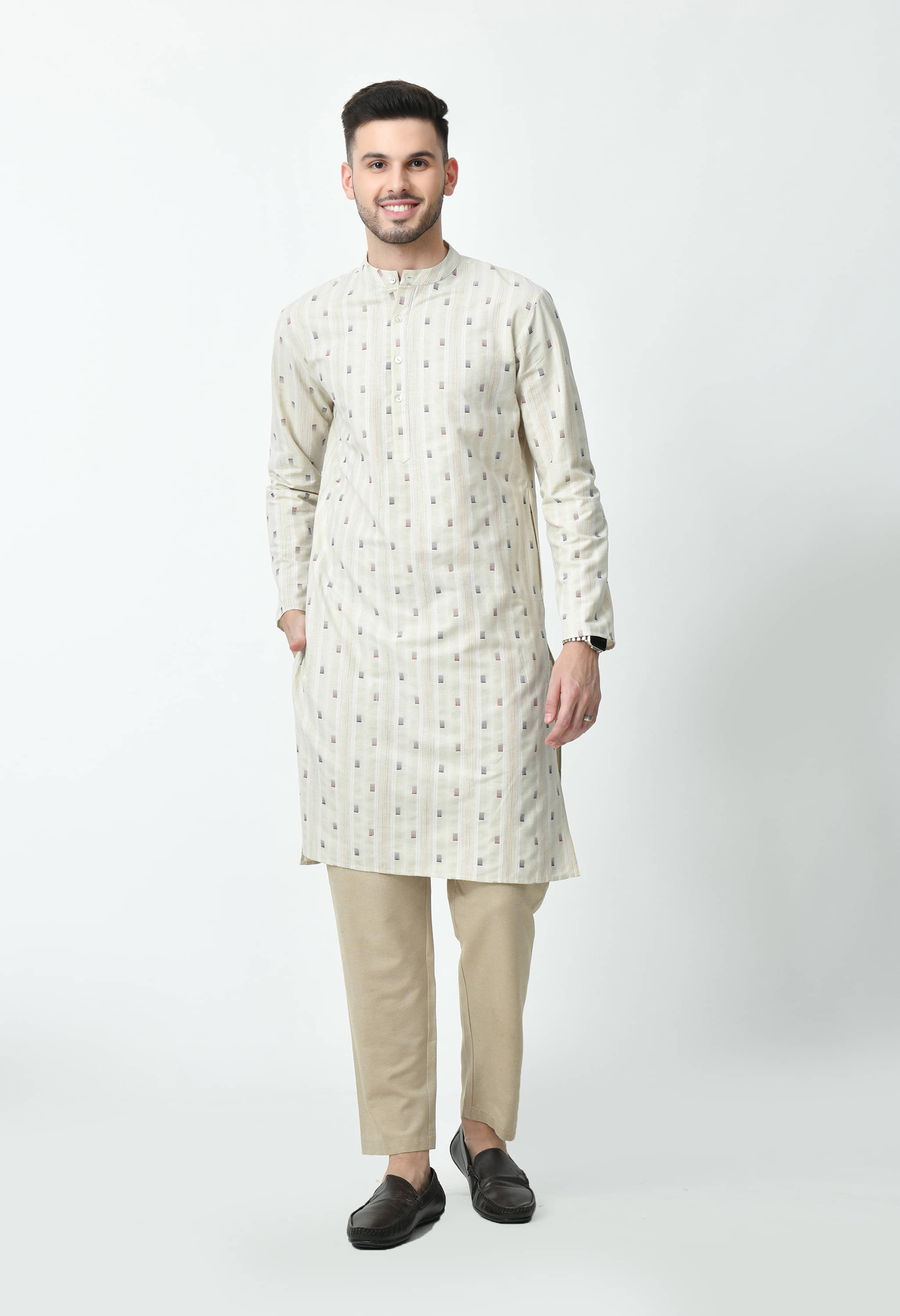     			ALL WAYS YOU Beige Cotton Blend Men's Regular Kurta ( Pack of 1 )