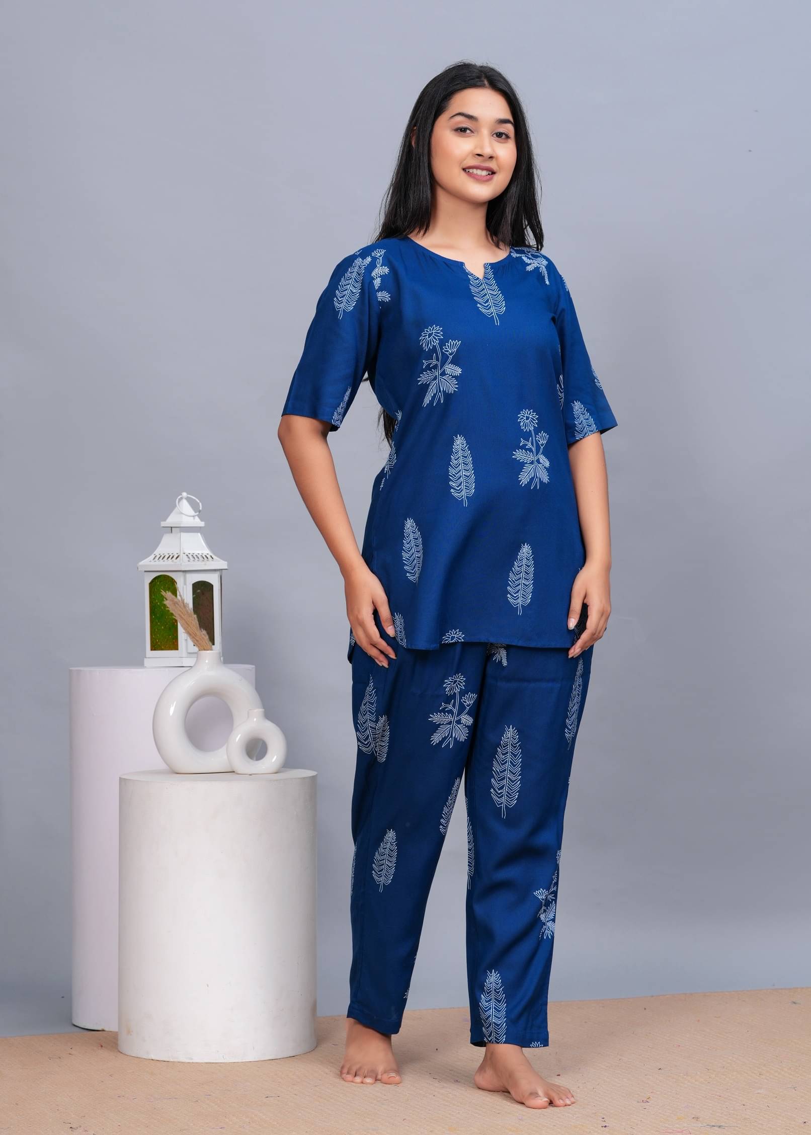     			CTMTEX Blue Rayon Women's Nightwear Nightsuit Sets ( Pack of 1 )