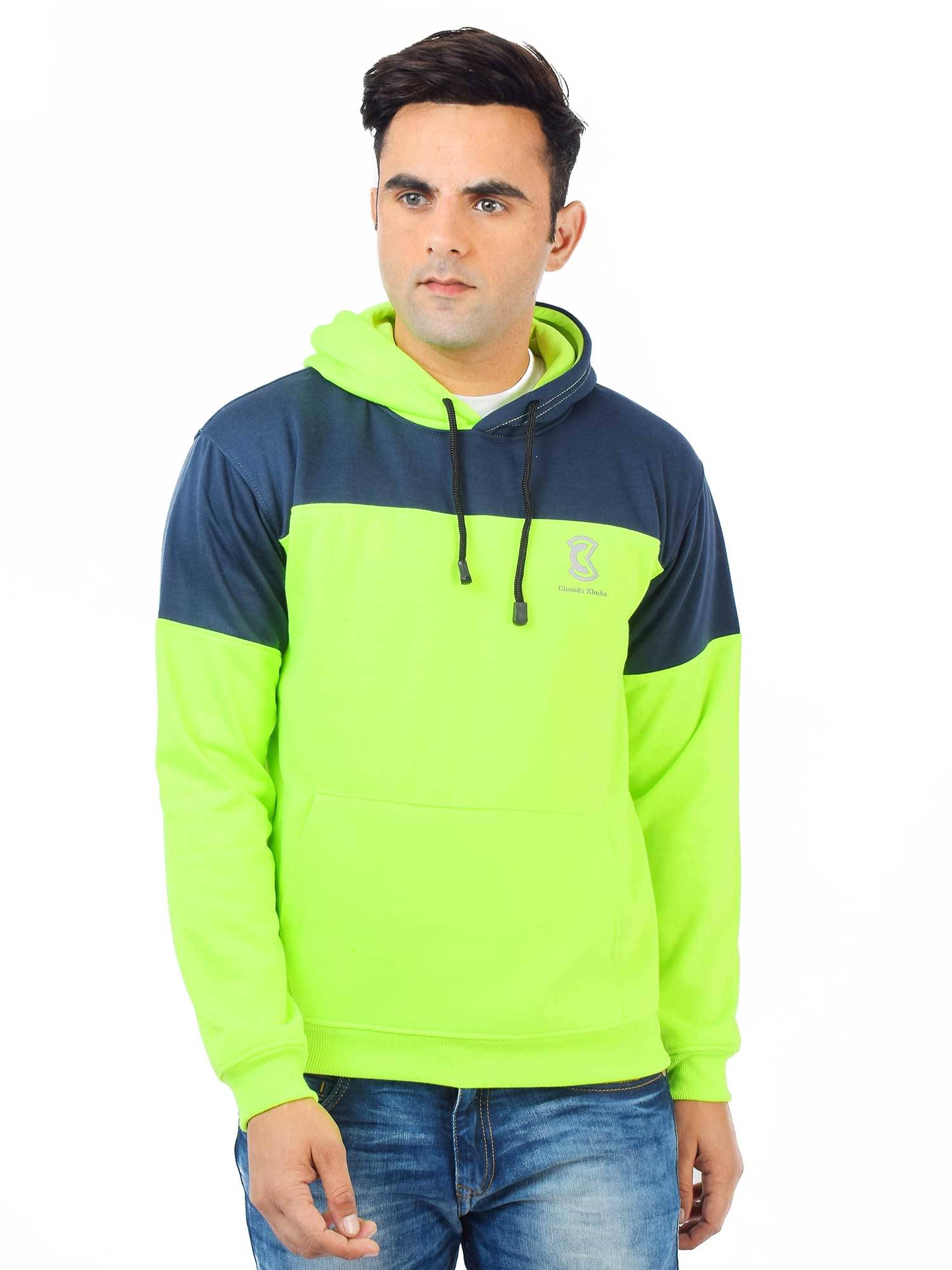 Chanda Khuba Cotton Blend Hooded Men's Sweatshirt - Fluorescent Green ( Pack of 1 ) Chanda Khuba Cotton Blend Hooded Men's Sweatshirt - Fluorescent Green ( Pack of 1 )