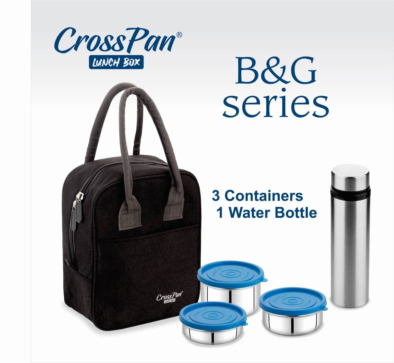CrossPan B&G Lunch Bag with SS Bottle Stainless Steel Lunch Box 3 - Container ( Pack of 1 ) CrossPan B&G Lunch Bag with SS Bottle Stainless Steel Lunch Box 3 - Container ( Pack of 1 )