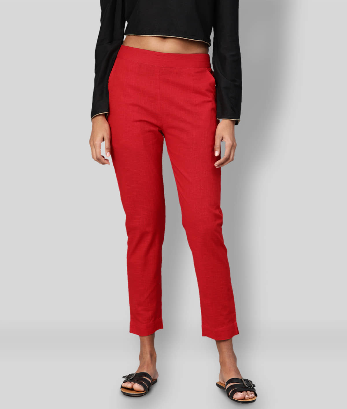 Divena - Red Cotton Straight Fit Women's Casual Pants ( Pack of 1 ) - Trousers | Buy online on ZillyBuy