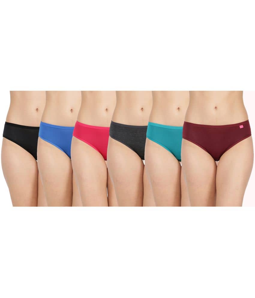 Dollar Missy Pack of 6 Cotton Solid Women's Hipster ( Multi Color )