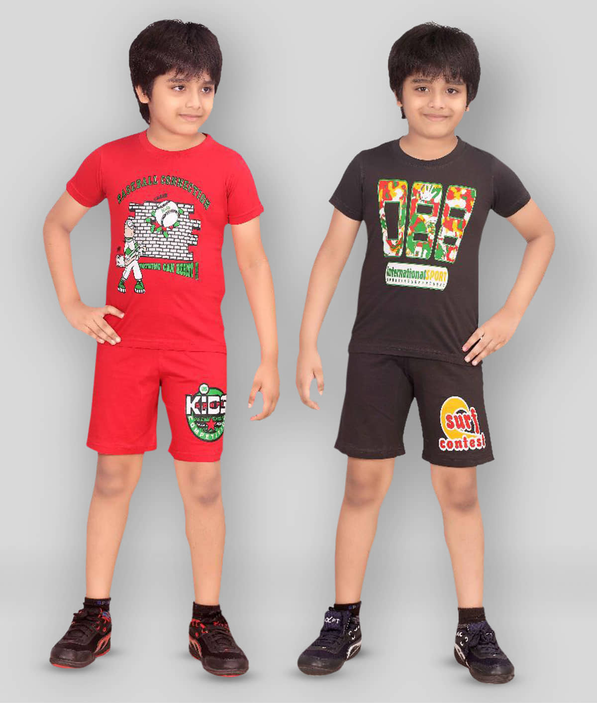 Dongli Pack of 2 Boys Cotton T-Shirt & Shorts Set ( Multicolor )