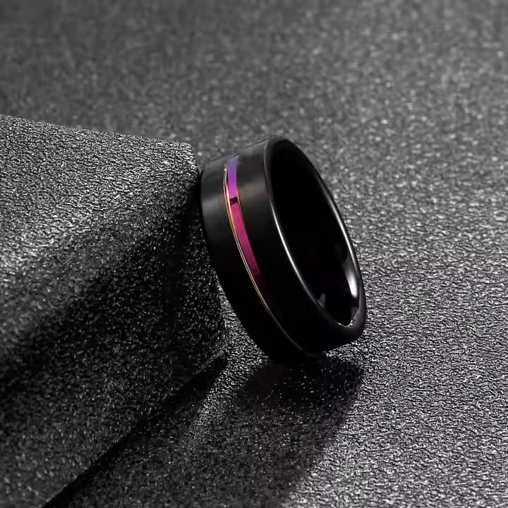 Fashion Frill Stylish Black With Electric Colourful Line  Ring For Women And Men  Stainless Steel Ring For Women And Men Gift For Him Her