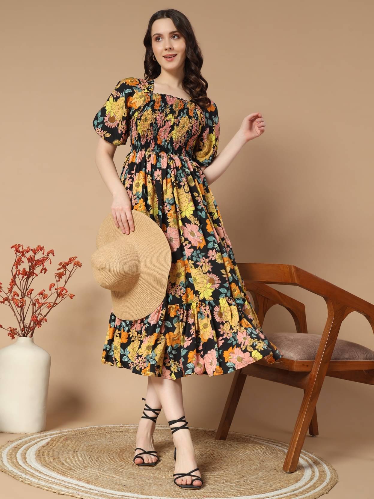 JASH CREATION Polyester Printed Midi Women's Fit & Flare Dress - Yellow ( Pack of 1 ) JASH CREATION Polyester Printed Midi Women's Fit & Flare Dress - Yellow ( Pack of 1 )