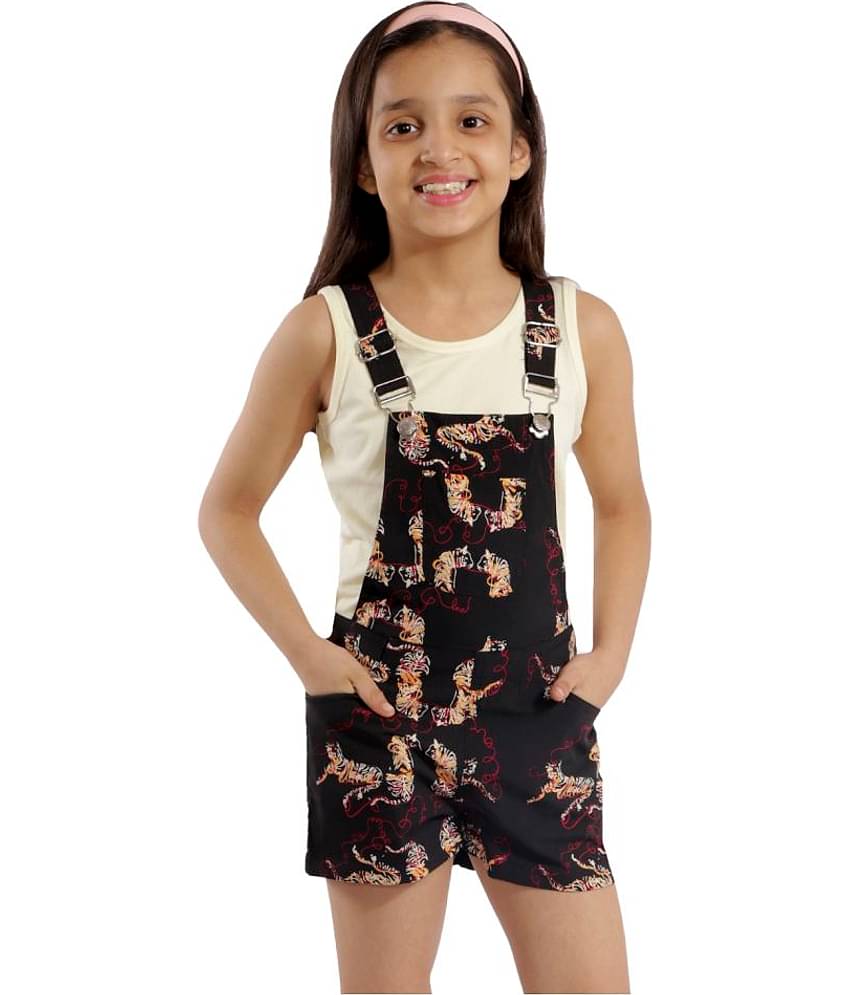 Kids Cave Pack of 1 Girls Crepe T-Shirt With Dungarees ( Black )