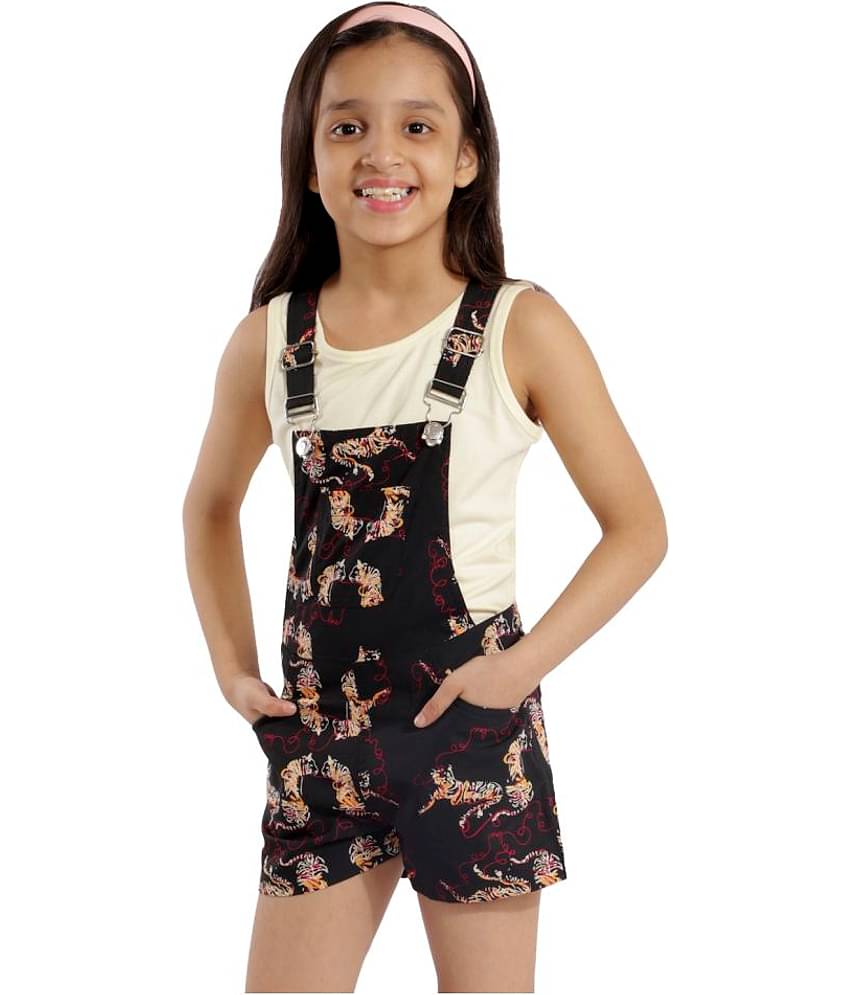 Kids Cave Pack of 1 Girls Crepe T-Shirt With Dungarees ( Black )