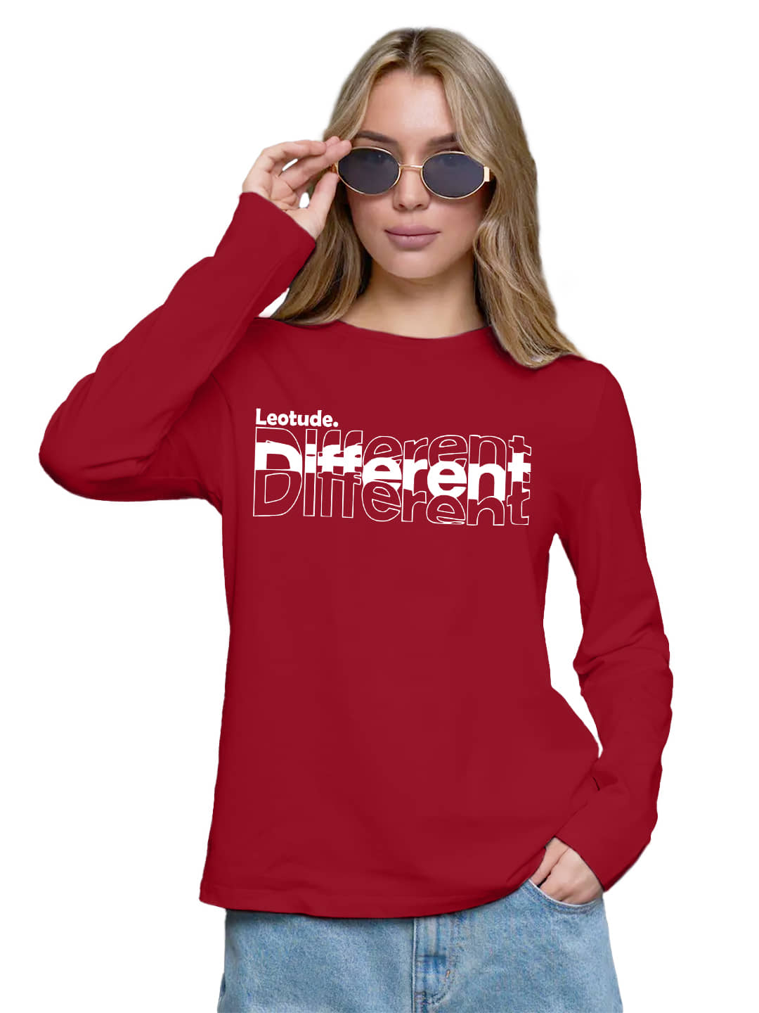Leotude Women Cotton Blend Printed Oversized Fit Round Neck T-Shirt ( Maroon )
