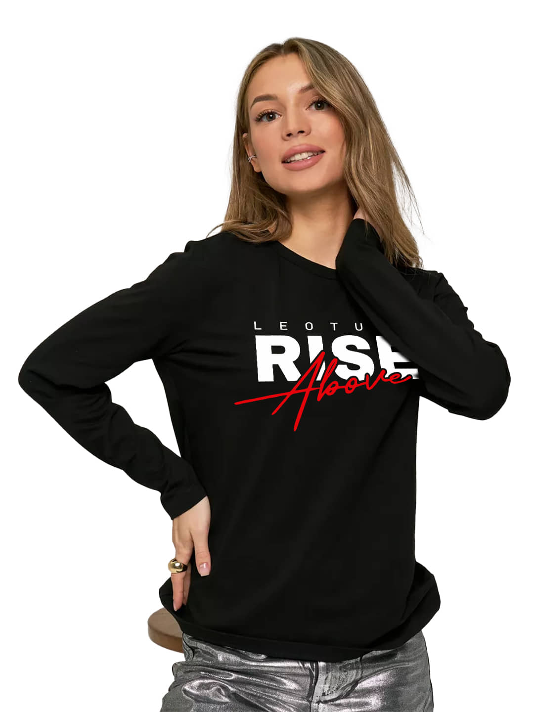 Leotude Women Cotton Blend Printed Oversized Fit Round Neck T-Shirt ( Black )