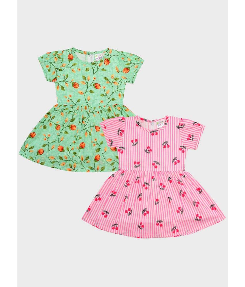 Me N My CLOSET Pack of 2 Baby Girls Cotton Frock ( Multicolor )