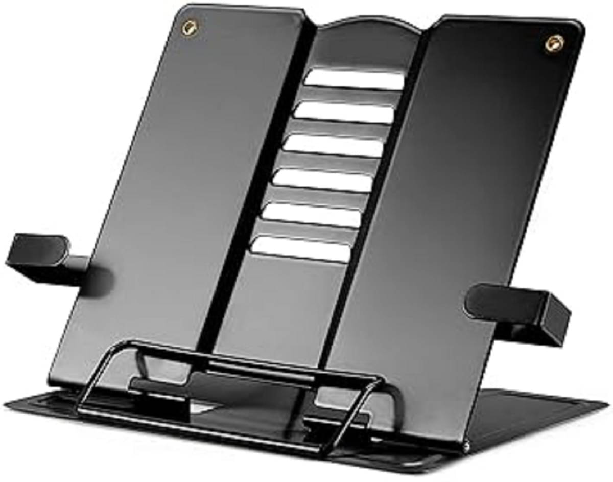Metal Book Stand Holder - Adjustable, Foldable Design for Desktop Use - Ideal for Cookbooks, Textbooks, Sheet Music, and More - Convenient Book Organizer (Black) Metal Book Stand Holder - Adjustable, Foldable Design for Desktop Use - Ideal for Cookbooks, Textbooks, Sheet Music, and More - Convenient Book Organizer (Black)