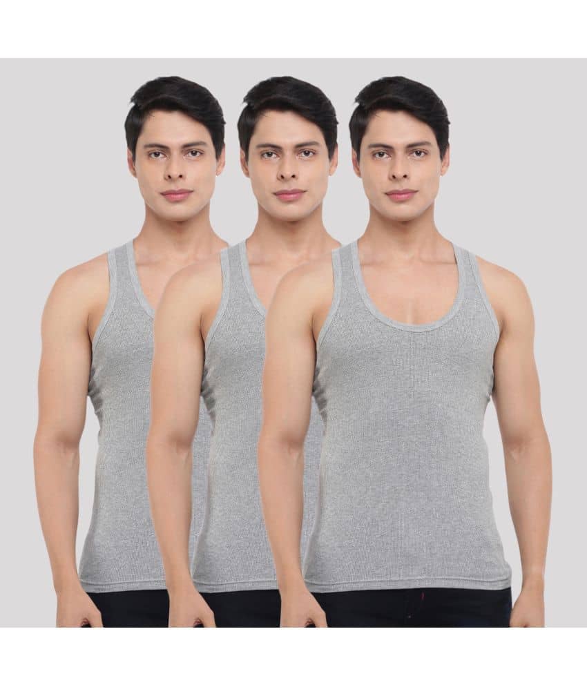 Dollar Bigboss Men's Grey Pack of 3 Solid Combed Cotton Vest - Nightwear & Loungewear | Buy online on ZillyBuy