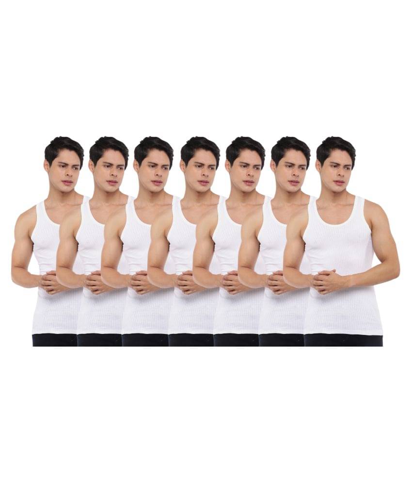 Dollar Bigboss Men's White Pack of 7 Solid Combed Cotton Vest     			Dollar Bigboss Men's White Pack of 7 Solid Combed Cotton Vest