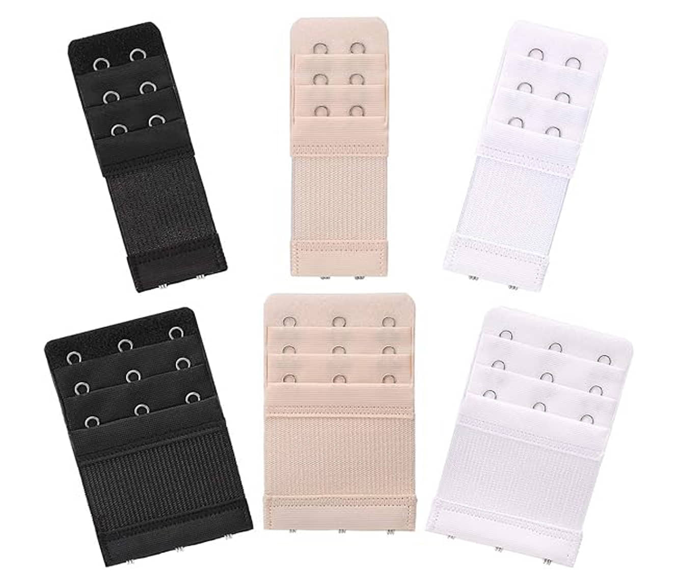 ROKONIC® Women's Bra Extender 2 Hooks 3 Hooks Elastic Stretchy Back Bra Band Extension Strap(Black,Skin,White)Pack of 6