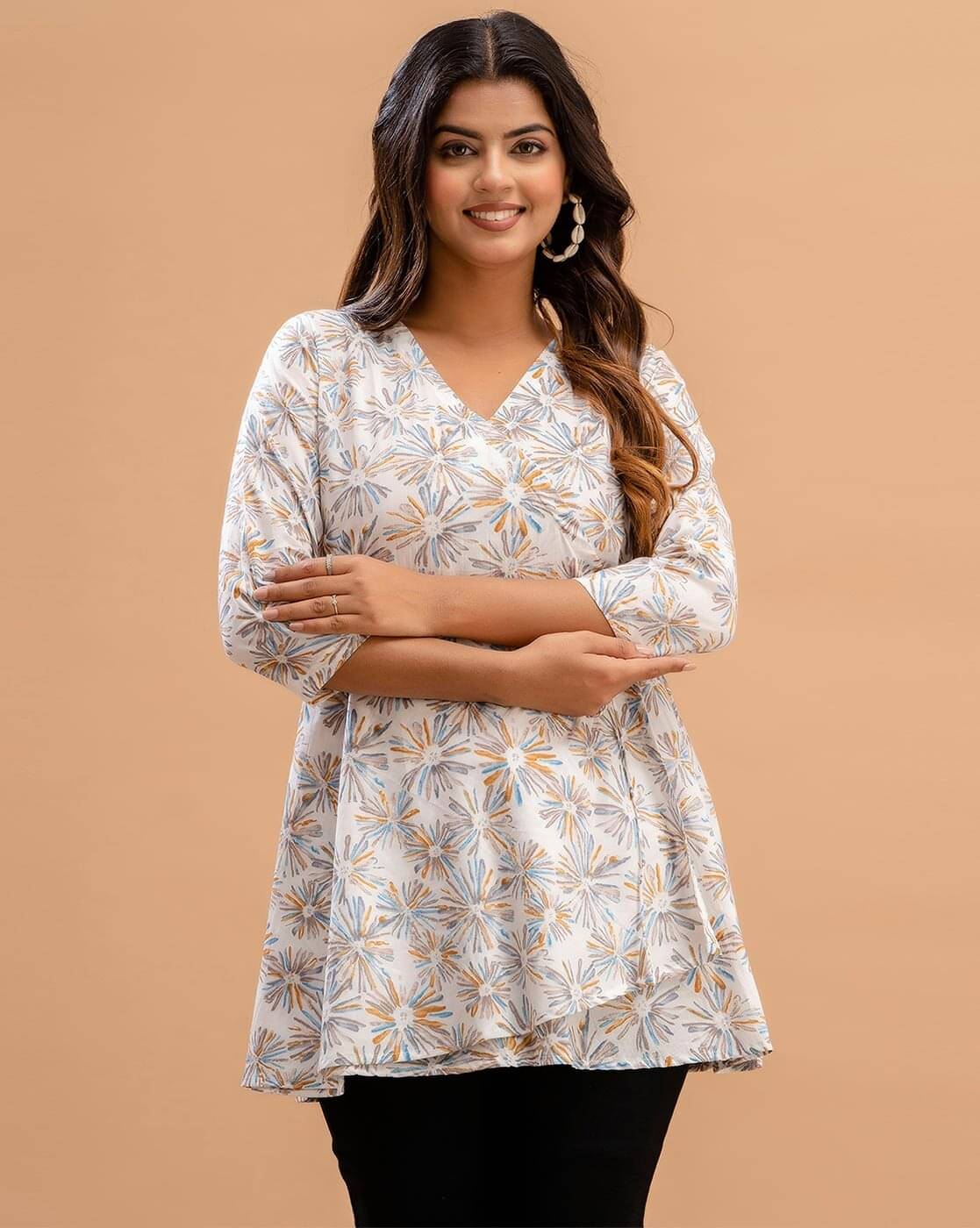     			Rangun Women's Cotton Peplum Top ( White )