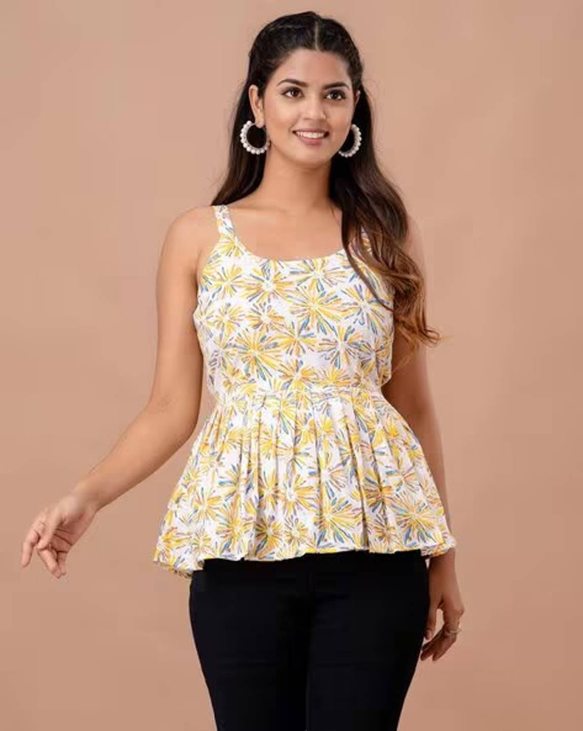 Rangun Women's Cotton Peplum Top ( Yellow )     			Rangun Women's Cotton Peplum Top ( Yellow )