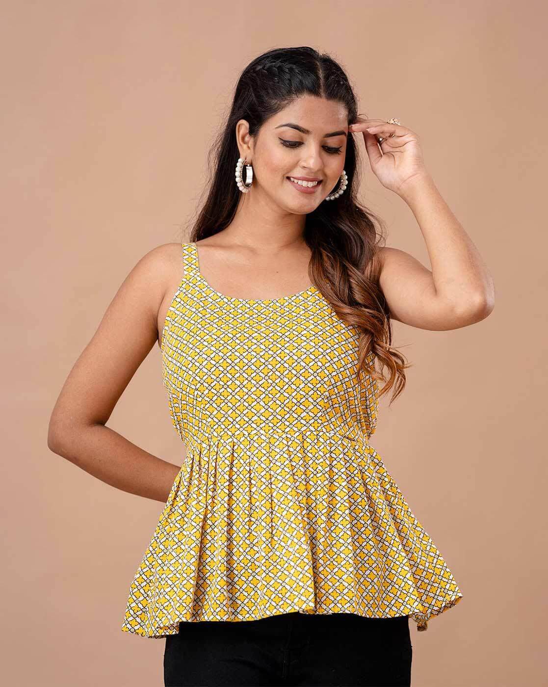     			Rangun Yellow Cotton Women's Peplum Top ( Pack of 1 )