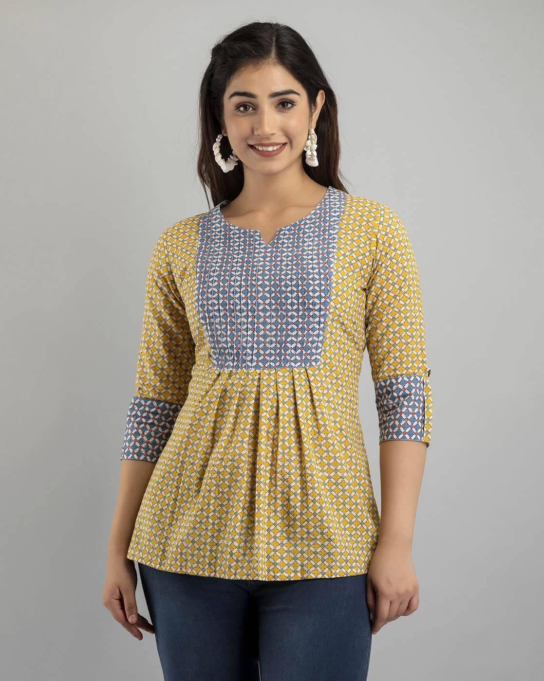     			Rangun Women's Cotton Peplum Top ( Yellow )