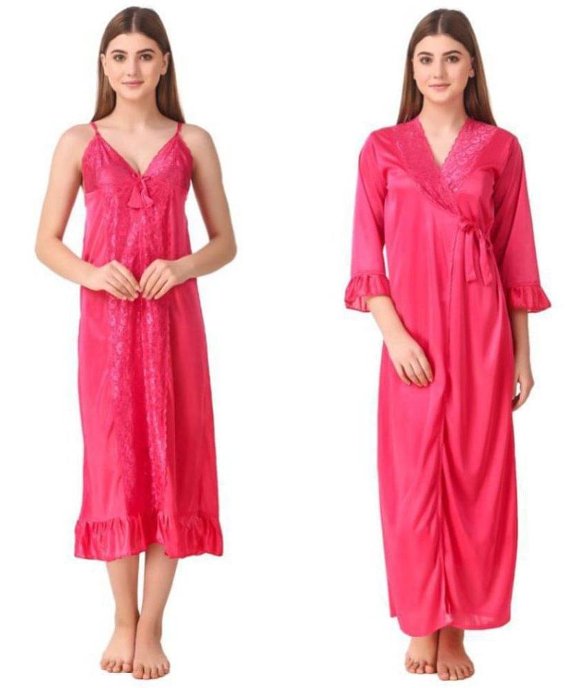 Romaisa Satin Nighty & Night Gowns - Pink Pack of 2     			Romaisa Satin Nighty & Night Gowns - Pink Pack of 2