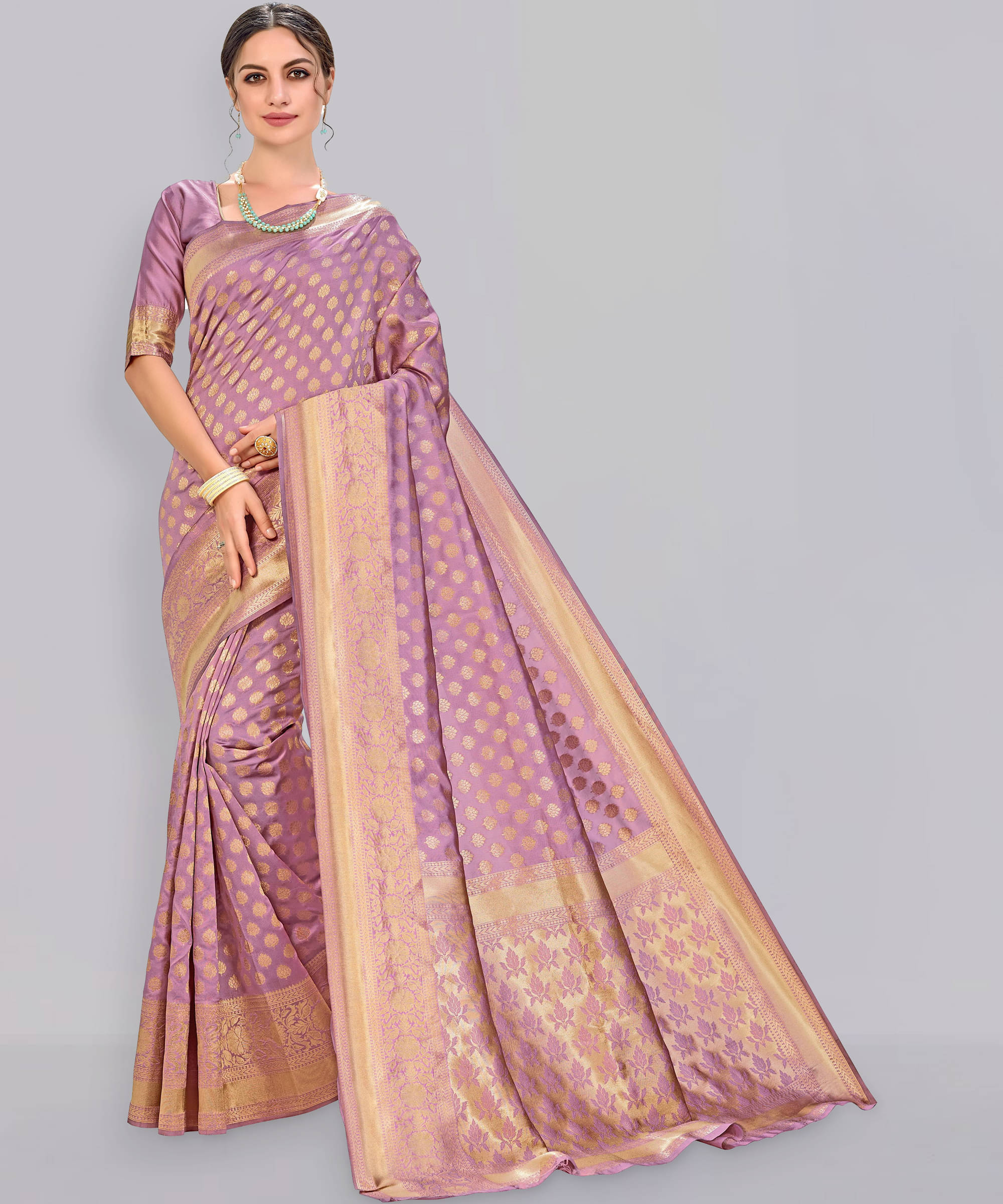 Sariya Jacquard Embellished Saree With Unstitched Blouse Piece ( Pink ) Sariya Jacquard Embellished Saree With Unstitched Blouse Piece ( Pink )