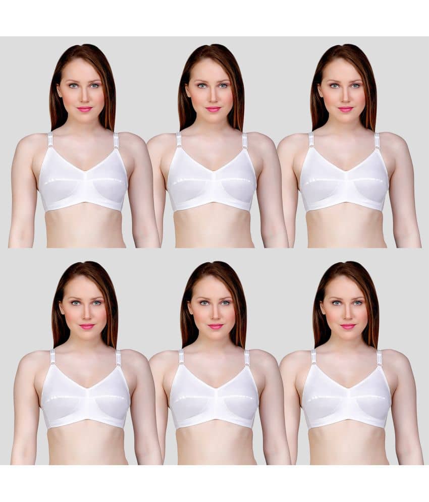 TCG Pack of 6 Cotton Non Padded Women's Push Up Bra ( White )