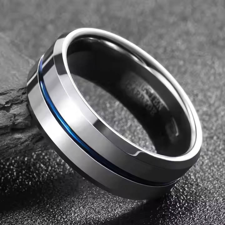     			Thrillz Silver With Electric Blue Line Ring For Women And Men Stainless Steel Ring For Women And Men