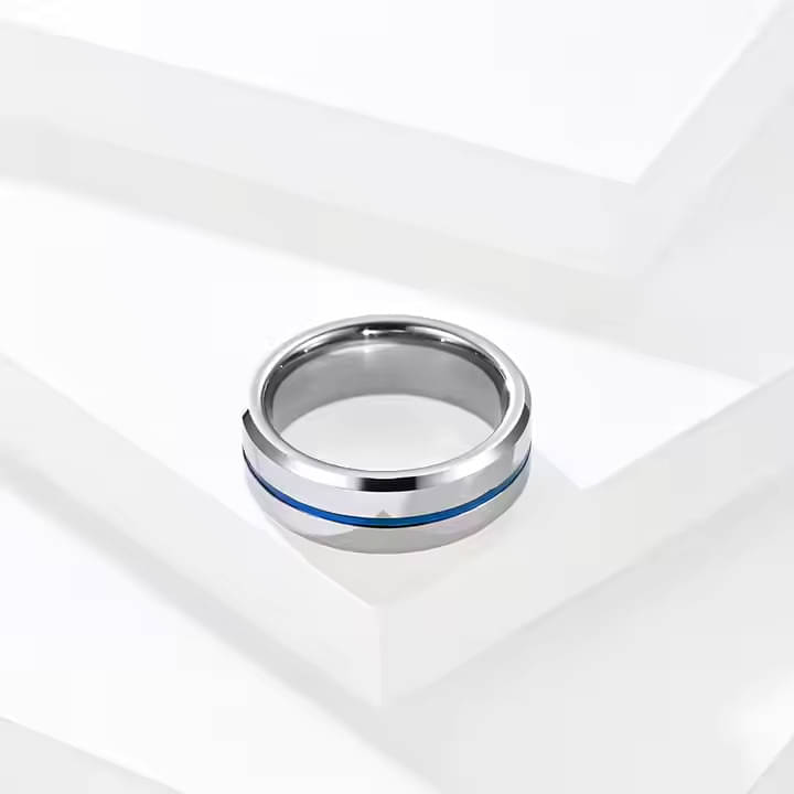 Thrillz Silver With Electric Blue Line Ring For Women And Men Stainless Steel Ring For Women And Men Thrillz Silver With Electric Blue Line Ring For Women And Men Stainless Steel Ring For Women And Men
