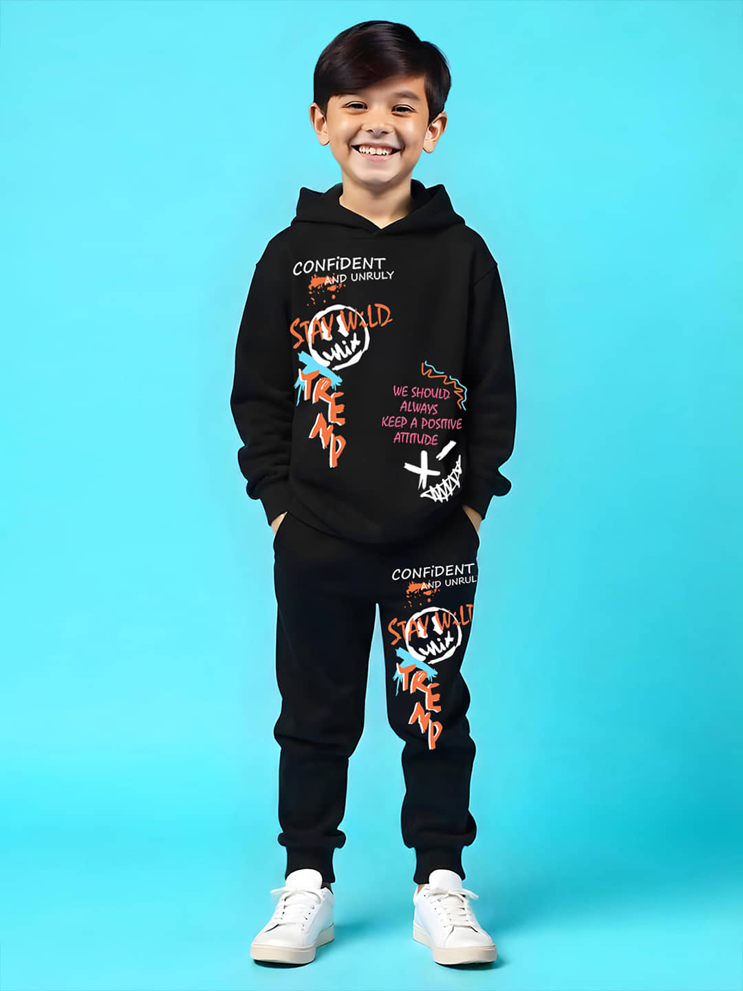 Trampoline Pack of 1 Boys Cotton Blend T-Shirt & Trackpants Set ( Black )