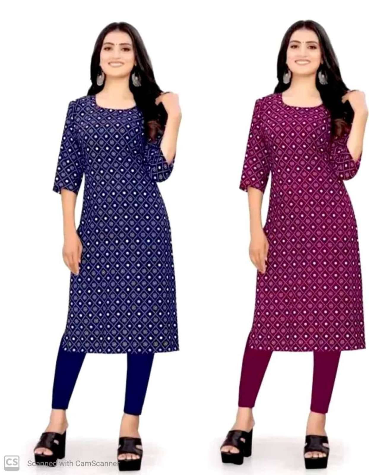 VACHHARAJ GROUP Pack of 2 Crepe Printed A-line Women's Kurti - ( Purple,Blue ) VACHHARAJ GROUP Pack of 2 Crepe Printed A-line Women's Kurti - ( Purple,Blue )