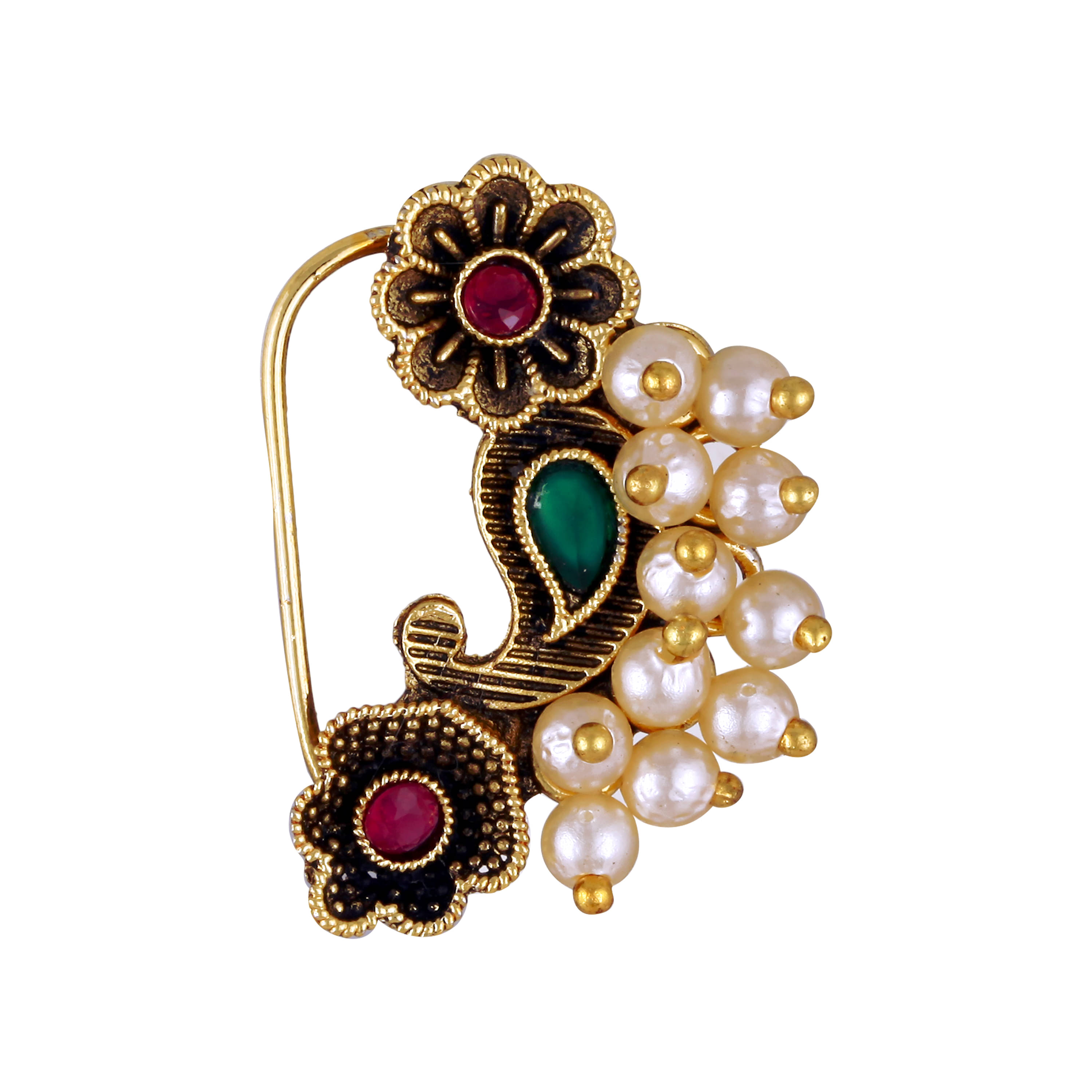     			Vighnaharta Gold Plated Multi Pearls (Moti ) mayur Pankh Peacock Alloy Maharashtrian Cultural Nath Nathiya./ Nose Pin for women[VFJ1292NTH-PRESS-MULTI]